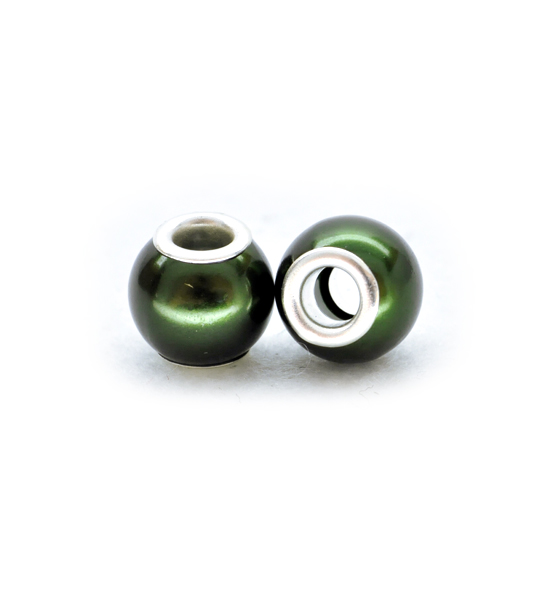 Large hole beads, pastel (2 pieces) 10x12 mm - Dark green